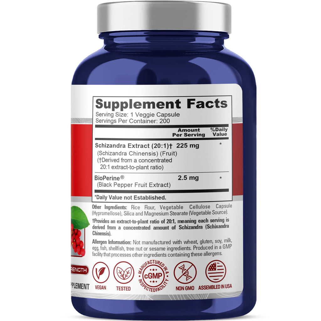 NusaPure Schizandra Berries Capsules, 225 mg, 200 Veg Capsules (Non-GMO, Vegan)