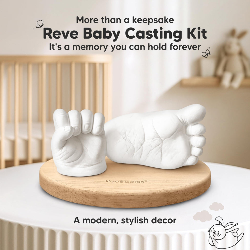 KeaBabies Baby Casting Kit Hands and Feet Mold 3D,Newborn (Round, Ash Wood)