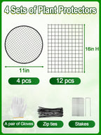 16''H x 11''Dia Plant Protectors from Animals - Full-Protection Anti-Rust Plant Cages with Covers for Outdoor Plants, Wire Garden Cloches for Plants Strawberry Keeping Chicken Rabbits Out, 4 Sets