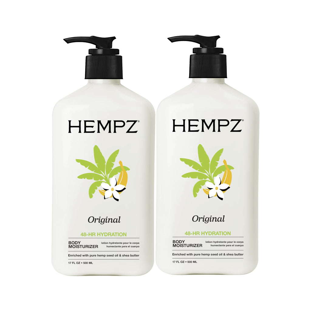 Hempz Original, Natural Hemp Seed Oil Body Moisturizer with Shea Butter & Ginseng, Pure Herbal Skin Lotion for Dryness, Nourishing Vegan Cream, Floral and Banana, 17 Fl Oz, 2 Pack
