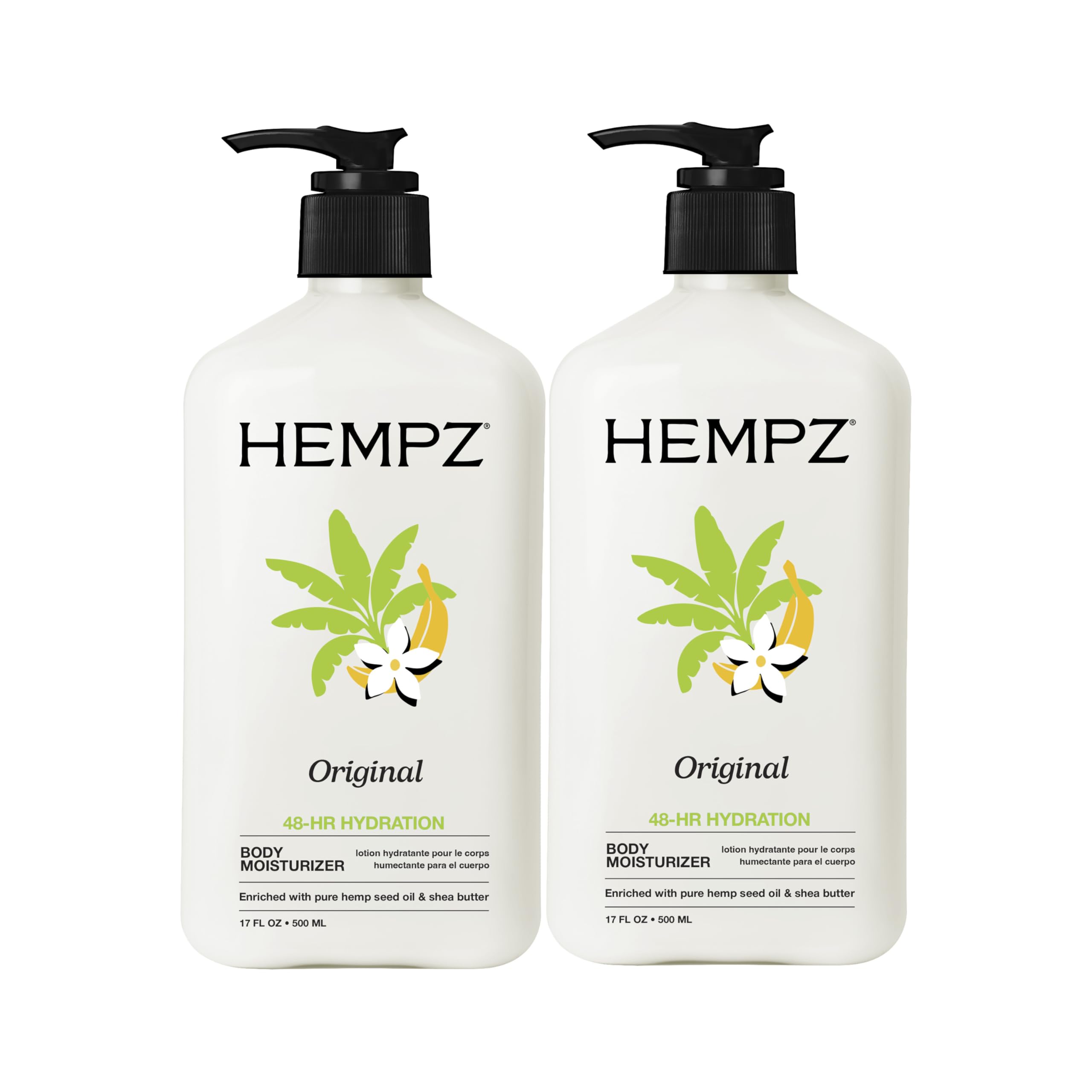 Hempz Original, Natural Hemp Seed Oil Body Moisturizer with Shea Butter & Ginseng, Pure Herbal Skin Lotion for Dryness, Nourishing Vegan Cream, Floral and Banana, 17 Fl Oz, 2 Pack