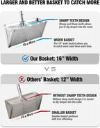 Exact Design Sand Flea Rake,16-Inches Wide Basket, 52” Long Strong Assembly Handle, Sharp Teeth, Curved Handle Design [3 Pieces Assembly Handle Version]
