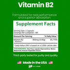 Healthfare Vitamin B2 Riboflavin 400 mg | Pack of 2 | 180 Veg Capsules Each | Supplement | Gluten-Free | Non-GMO