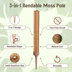 3-in-1 Moss Pole, Bendable 30IN Monstera Plant Support for Indoor-2 Pack