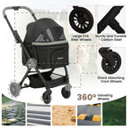 Foldable Dog Stroller for Small Dogs Cats Portable Compact Stroller for Pets Up to 35lbs One Click Folding Travel Pet Carriage with Convertible Canopy, Storage Basket - Black