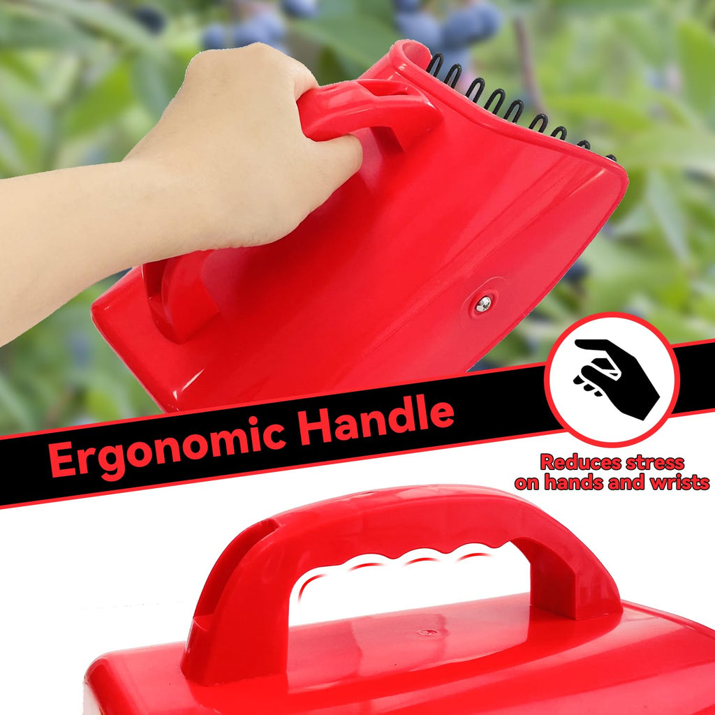 SUGOOE 2 Pack Blueberry Picker with Metallic Comb and Ergonomic Metal Handle, Plastic Scoop for Blueberries Lingonberries Huckleberries (Red)