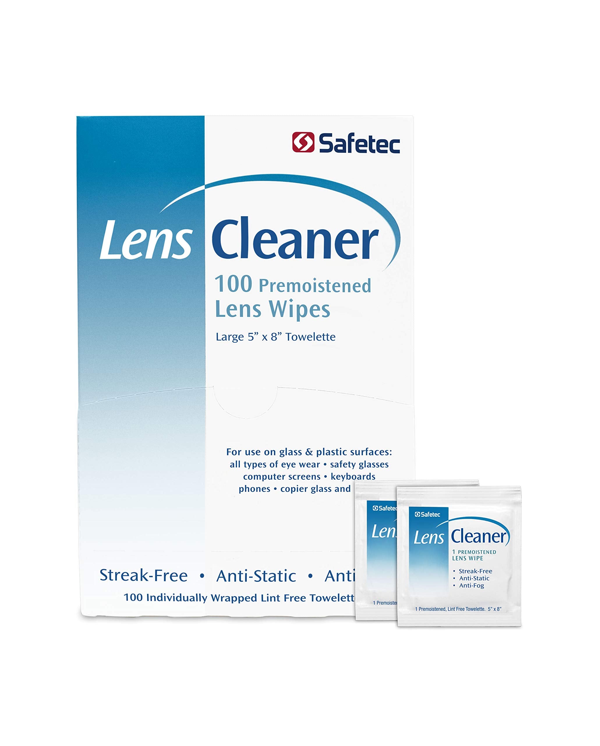 Safetec Lens & Eyeglasses Cleaning Wipes, Pre-Moistened Wipes (2 Pack of 100ct Boxes - 200 Cleaning Cloths)