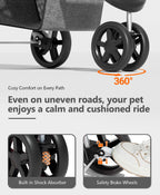 OS MOTOR Pet Stroller with 3 Wheels for Small/Medium Pets, Portable Travel Foldable Carrier Jogger for Dog Cat Puppy Kitty, Rear Wheel Breaks, Storage Basket, Visible Mesh with Weather Cover (Gray)