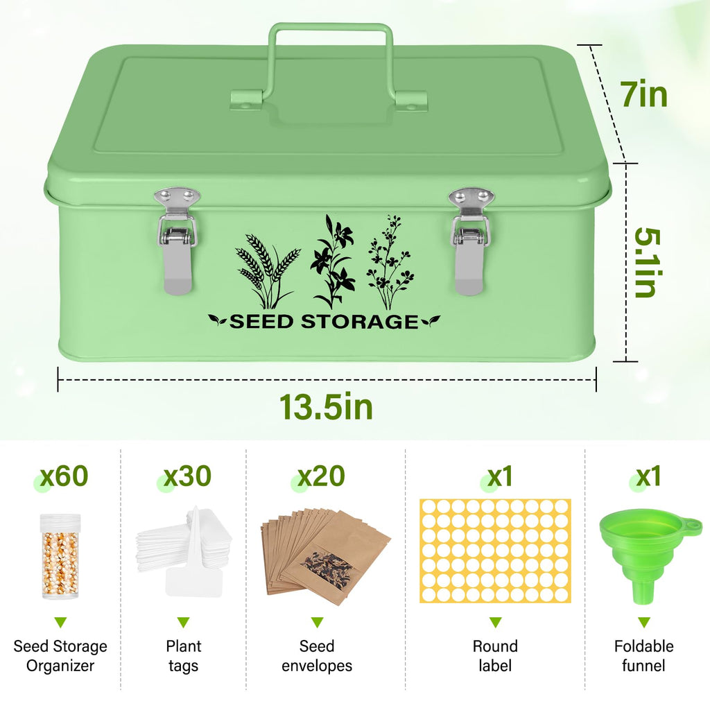 Seed Storage Box Organizer - Metal Garden Seed Storage Container Kit