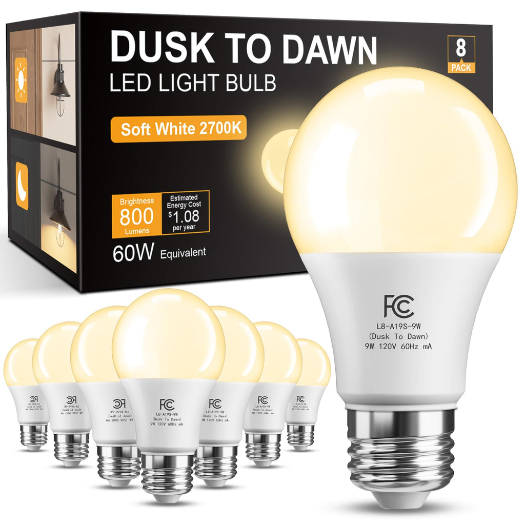 TJOY Dusk to Dawn Light Bulb Outdoor, Light Sensor, Automatic On/Off, 2700K