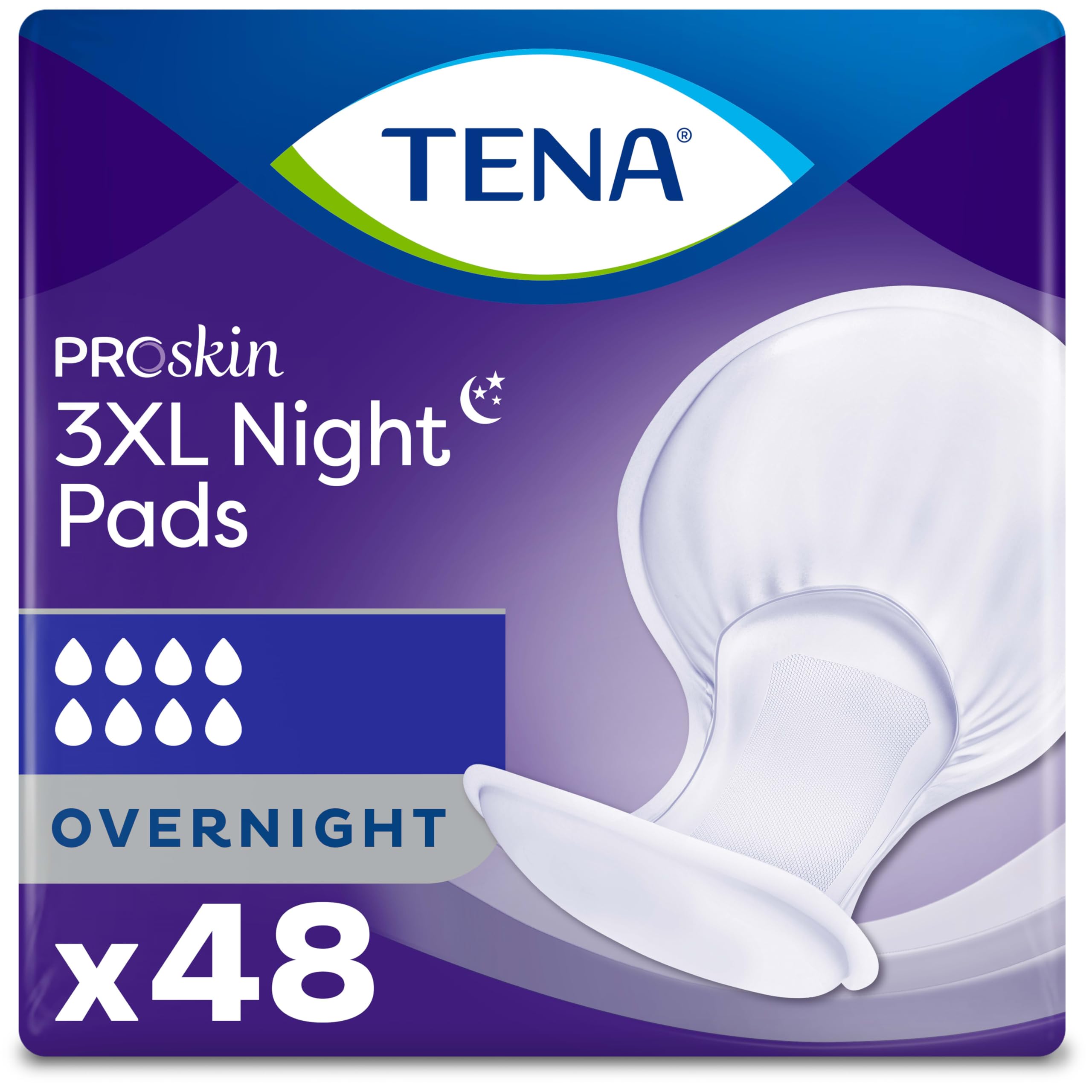 TENA ProSkin 3XL Overnight Incontinence Pads for Women and Men, 48 Count