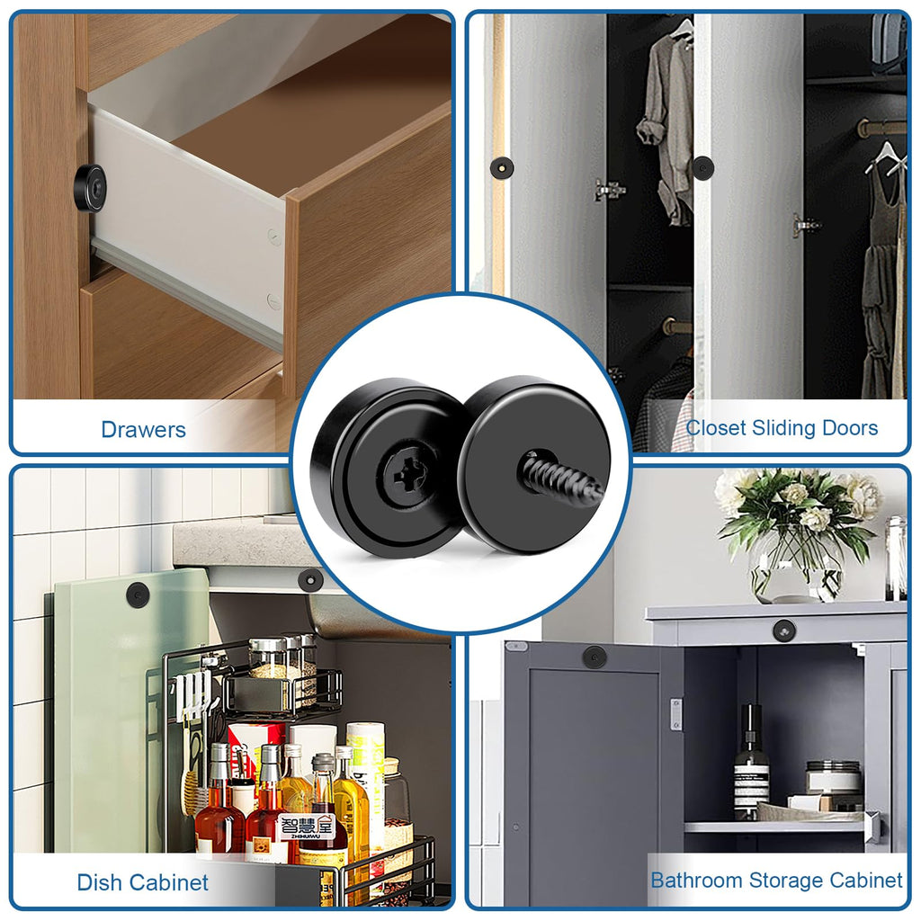 LOVIMAG Strong Magnets, 30lb Holding Force Rare Earth Magnets, Cabinet Door Magnet with Countersunk Hole and Matching Iron Sheet and Screw for Hanging, Holding Tools, Science-Black, 0.78x0.2 inch