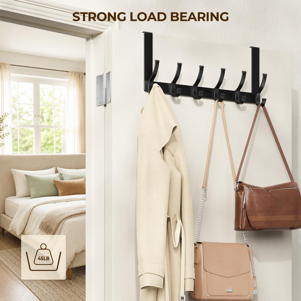 Optish Over The Door Hooks, Door Hanger Hooks for Hanging, Over The Door Towel Racks for Bathroom, Coat Rack Door Towel Hanger Towel Hooks (2Pack, Black)