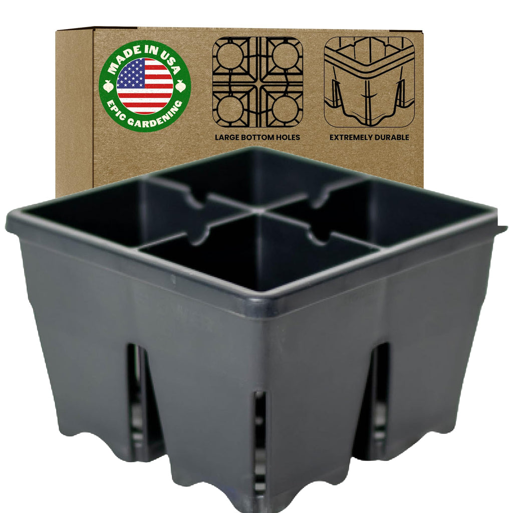 Epic Reusable Seed Starter Tray - Easy Watering Seed Starting Trays - Gardener Friendly Plant Trays for Seedlings | UV-Treated BPA-Free Seedling Tray -4-Cell 4" Seed Starting Trays - Black /4 Trays