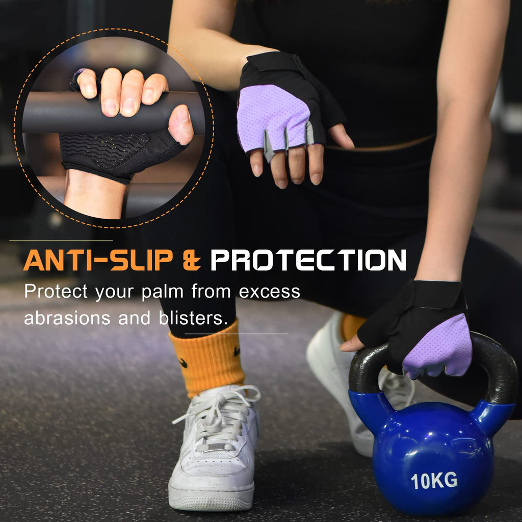 SUNNEX Gym Gloves for Women Workout Fingerless Weightlifting Lightweight Breathable Fitness Gloves Sports Training Lifting Weight Cycling Climbing Rowing Purple X-Large