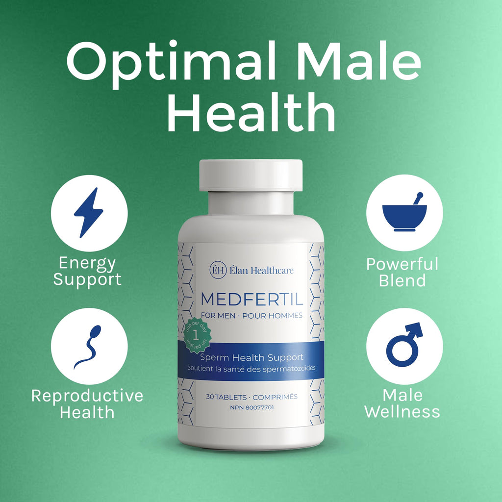 ÉLAN HEALTHCARE Medfertil for Men Natural Dietary Supplement for Men with Carnitine, Co-Q10, Selenium, Zinc, Vitamin C, E, B12, B9 (30 Tablets)