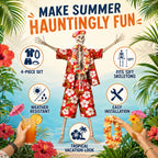 4 Pcs 12 Ft Skeleton Hawaiian Outfit Set Tropical Shirt Shorts Lei Headband