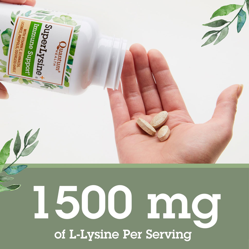 Quantum Health Super Lysine+ / Advanced Formula Lysine+ Immune Support with Vitamin C, Echinacea, Licorice, Propolis, Odorless Garlic (180 Tablets), Packaging may vary