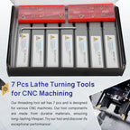 Indexable Lathe Turning Tool 21Pcs Kit 1/2'' 12mm Shank 7 Pcs Metal Lathe Tool Holder Set with 14 Pcs Turning Inserts for Turning Grooving Threading Boring Carbide Inserts Carbide Turning Tool