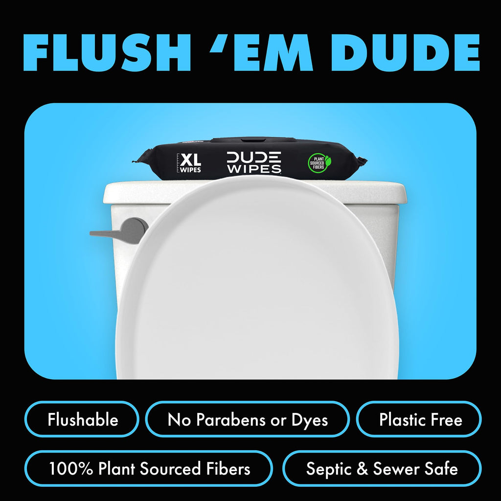 DUDE Wipes - Flushable Wipes Travel Package, Extra Large - Unscented - with Vitamin E & Aloe - Septic and Sewer Safe, 18 Count (Pack of 72)