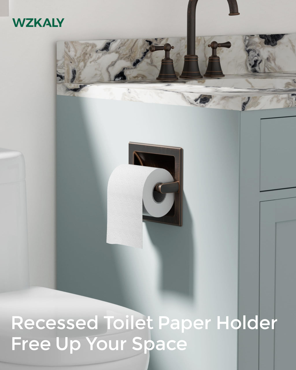WZKALY Recessed Oil Rubbed Bronze Toilet Paper Holder, Wall Mounted Heavy Duty Pivoting Toilet Paper Roll Holder with Rear Mounting Bracket in Wall, Easy lnstallation, Stainless Steel ORB
