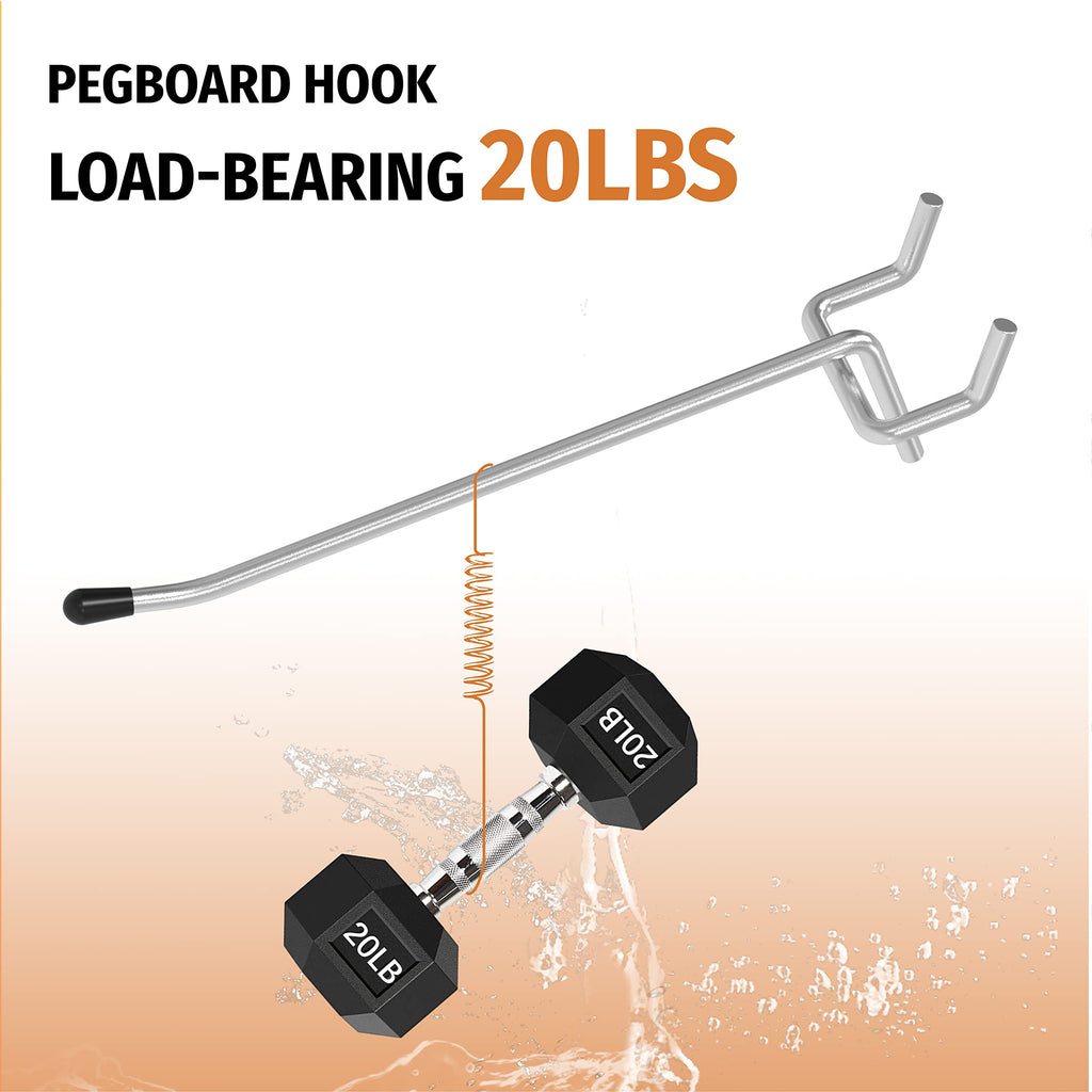 HUHOLE 50-Pack Silver Pegboard Hooks 6 Inch, Heavy Duty Matte Finish Metal Peg Board Hangers, Fits 1/8" & 1/4" Boards, Rust-Resistant Organizer for Garage, Shop, Workbench & Retail Display