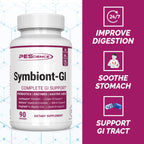 PEScience Symbiont-GI Gut Health Capsules with Zinc Carnosine Pepzin GI, Shelf Stable Probiotic, Digestive Enzymes, Slippery Elm Bark, 30 Day Supply, 90 Capsules