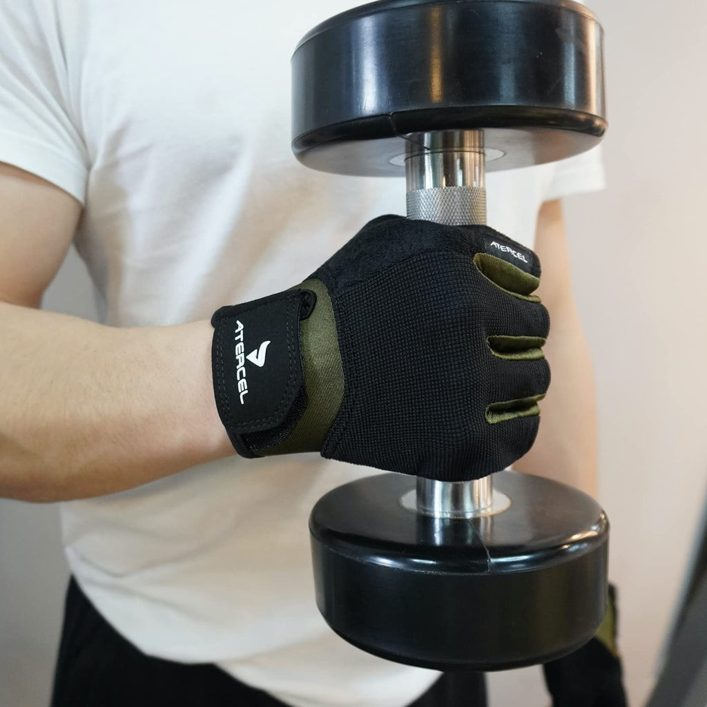 ATERCEL Workout Gloves for Men and Women, Exercise Gloves for Weight Lifting, Cycling, Gym, Training, Breathable and Snug fit (Green, X-Large)