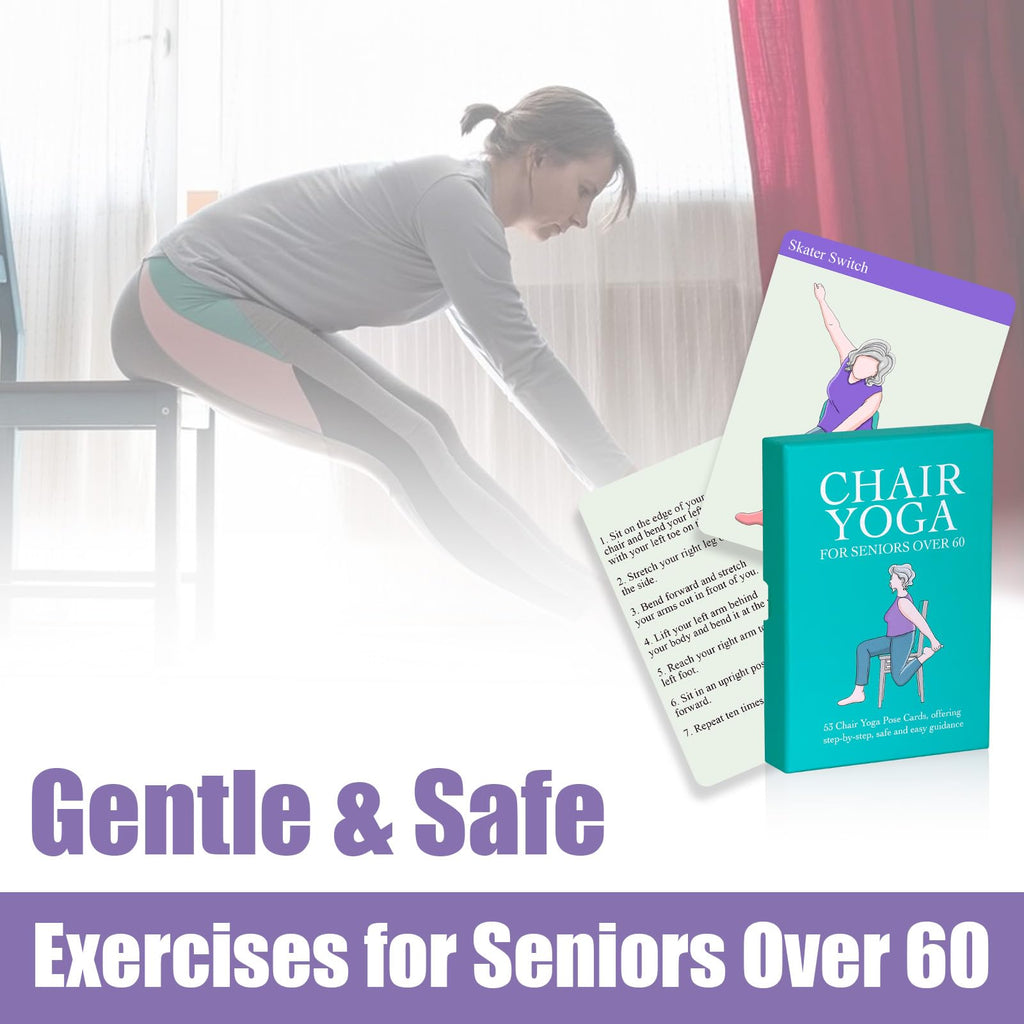 Chair Yoga Cards for Seniors Over 60, 53 Chair Yoga Pose with Step-by-Step Guides, Large Print Exercise Cards for Elderly, Gifts for Grandparents,Grandpa,Grandma,Get Well Gifts