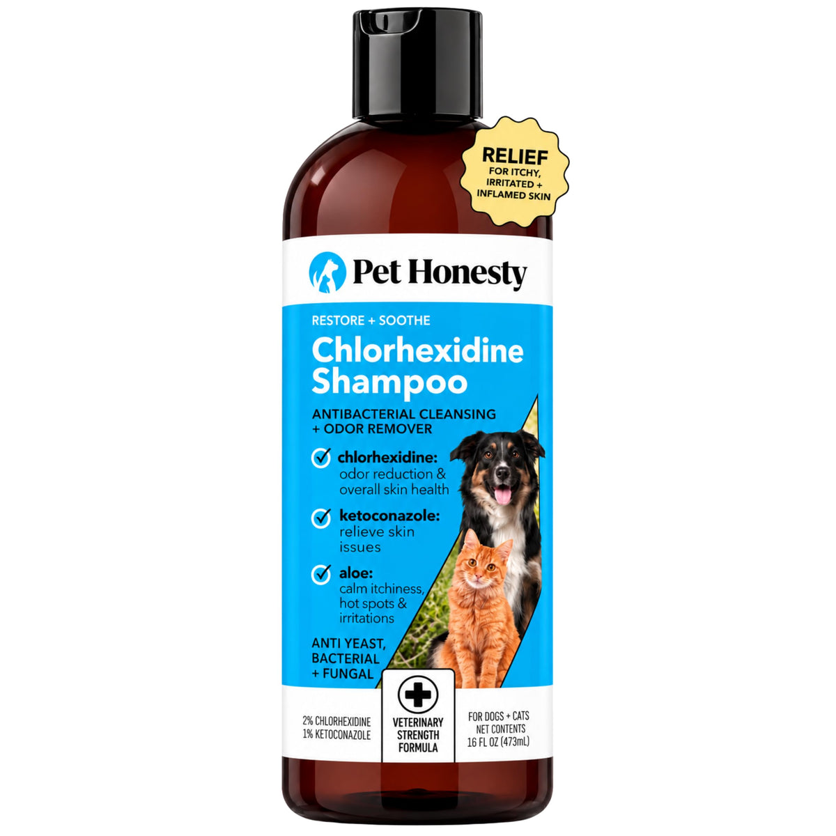 Pet Honesty Chlorhexidine Dog Shampoo Itchy Skin Relief, Anti-Itch, 16oz