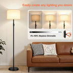 【Upgraded】 Dimmable Floor Lamp for Living Room,1000 Lumens Bulb Included, Modern Floor Lamps Simple Design with Linen Shade, Tall Standing Lamp for Bedroom Office Dining Room, Black Pole Lamp