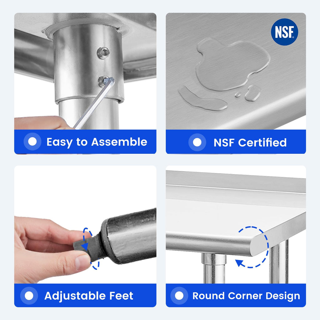 Hally Stainless Steel Table for Prep & Work 14" x 48" with Backsplash NSF