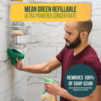Mean Green Refillable Ultra Powered Bathroom Cleaner Concentrate, Tropical Breeze, 14.3 fl oz (2-Pack) – Plant & Mineral Based, Removes 100% of Soap Scum, Refillable Bottle Makes 4X Refills
