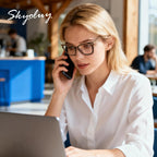 SKYOLUY 2 Pack Eye-catching Progressive Multifocus Reading Glasses Women, Trendy Cat Eye Computer Readers with Twist Temples, Anti Blue Light/Eyestrain Multifocal Glasses, 2.5x (Top is not 0)