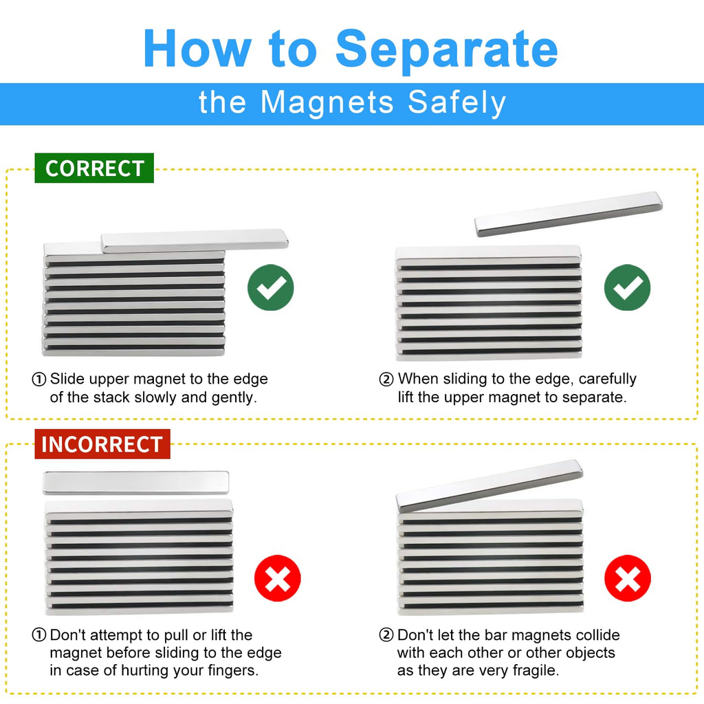 Heavy Duty Magnets, Caturledas 4 Pack Strong Rare Earth Neodymium Magnets with Double Sided Adhesive, Rectangular Bar Magnetic Strip for Refrigerator Calendar Office Whiteboard, 60x10x3 mm, Silver