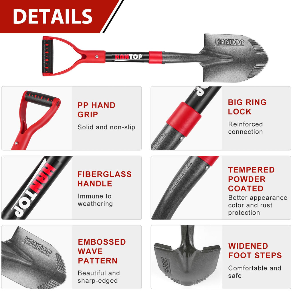 HANTOP Sharp Blade Mini Round Digging Garden Camping Shovel Spade 28 Inch