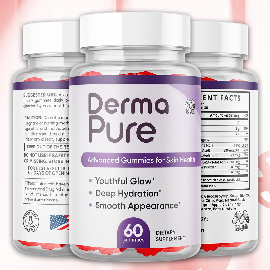 Derma Pure Gummies, Official Derma Pure Gummy with All Natural Ingredients, Maximum Strength Supplement with Premium Vitamins Supporting Optimal Wellness and Advanced Health Naturally (60 Gummies)