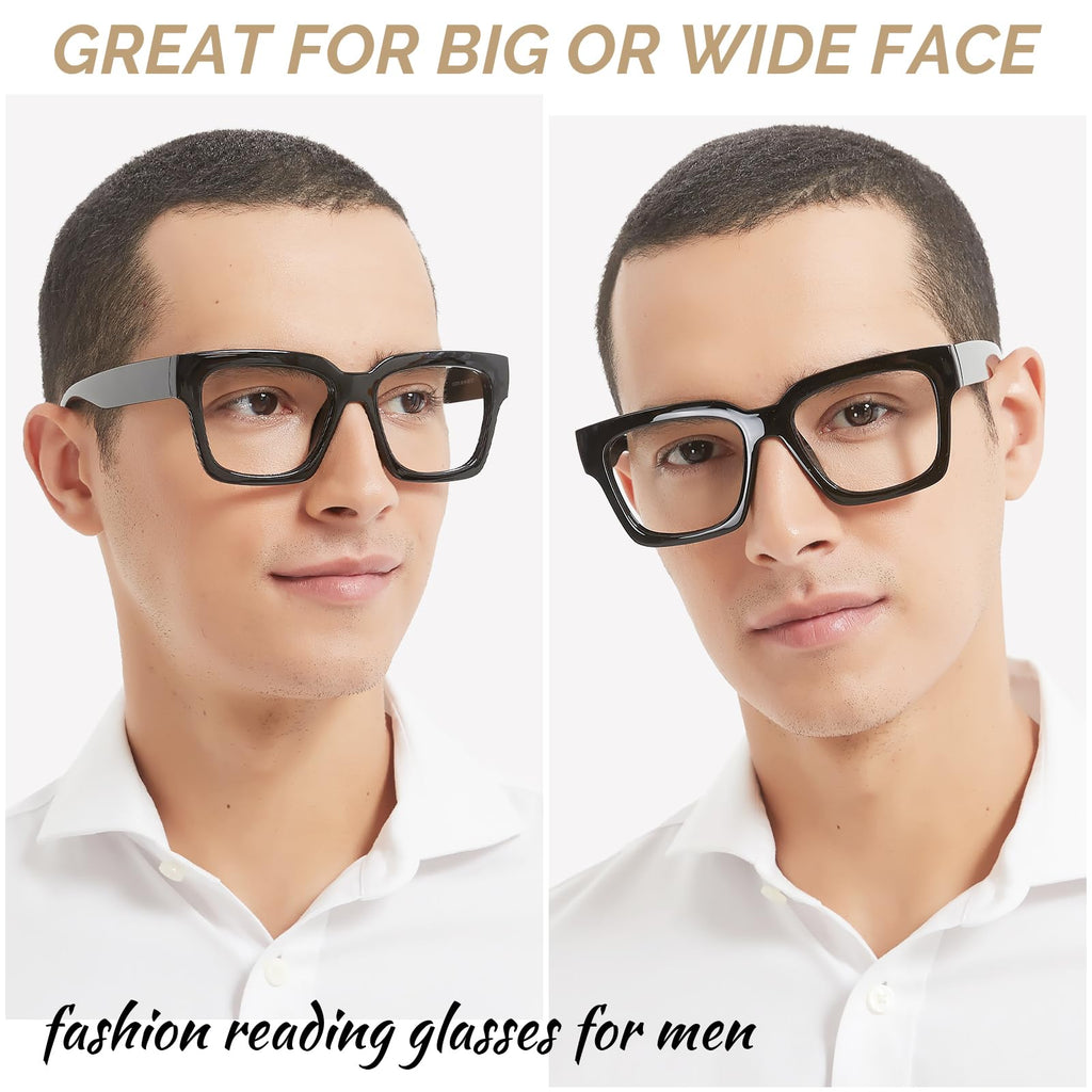 OCCI CHIARI Oversized Reading Glasses for Men 1.5 Thick Square Big Head Readers 1.0 1.25 1.50 1.75 2.0 2.25 2.50 2.75 3.0 3.5（Black,1.50）