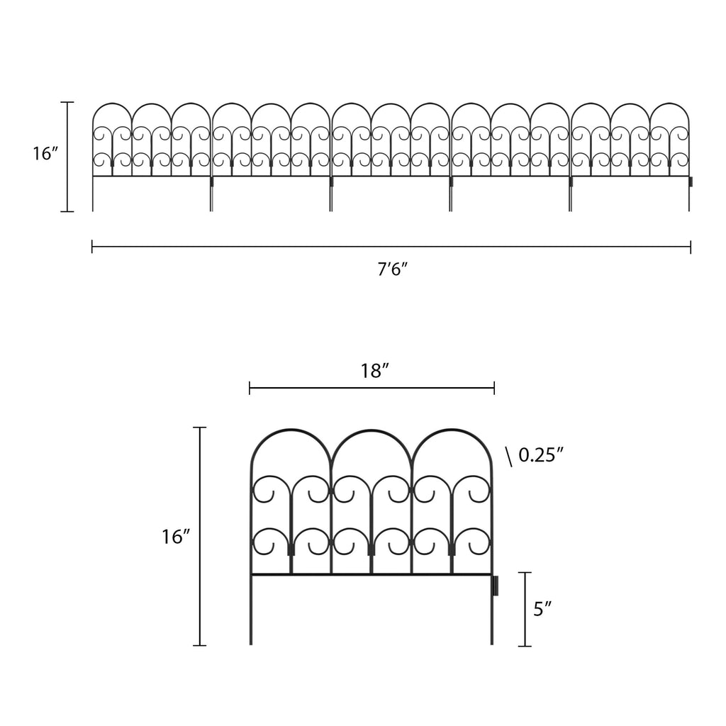 Metal Garden Fencing - Set of 5 Interlocking Panels for Flower Beds and Landscaping - Decorative Scroll Edging with Lawn Stakes by Pure Garden (Black)