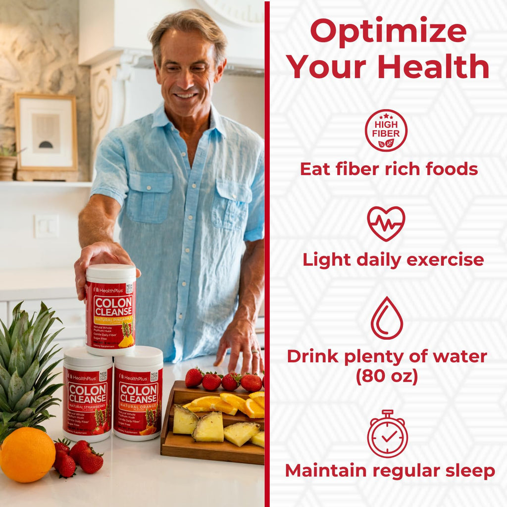 Health Plus Colon Cleanse Digestive Support | No Artificial Flavors | Daily Fiber for Toxin Elimination to Reduce Bloating | Psyllium Husk | Pineapple Flavor | 9 Ounces, 36 Servings