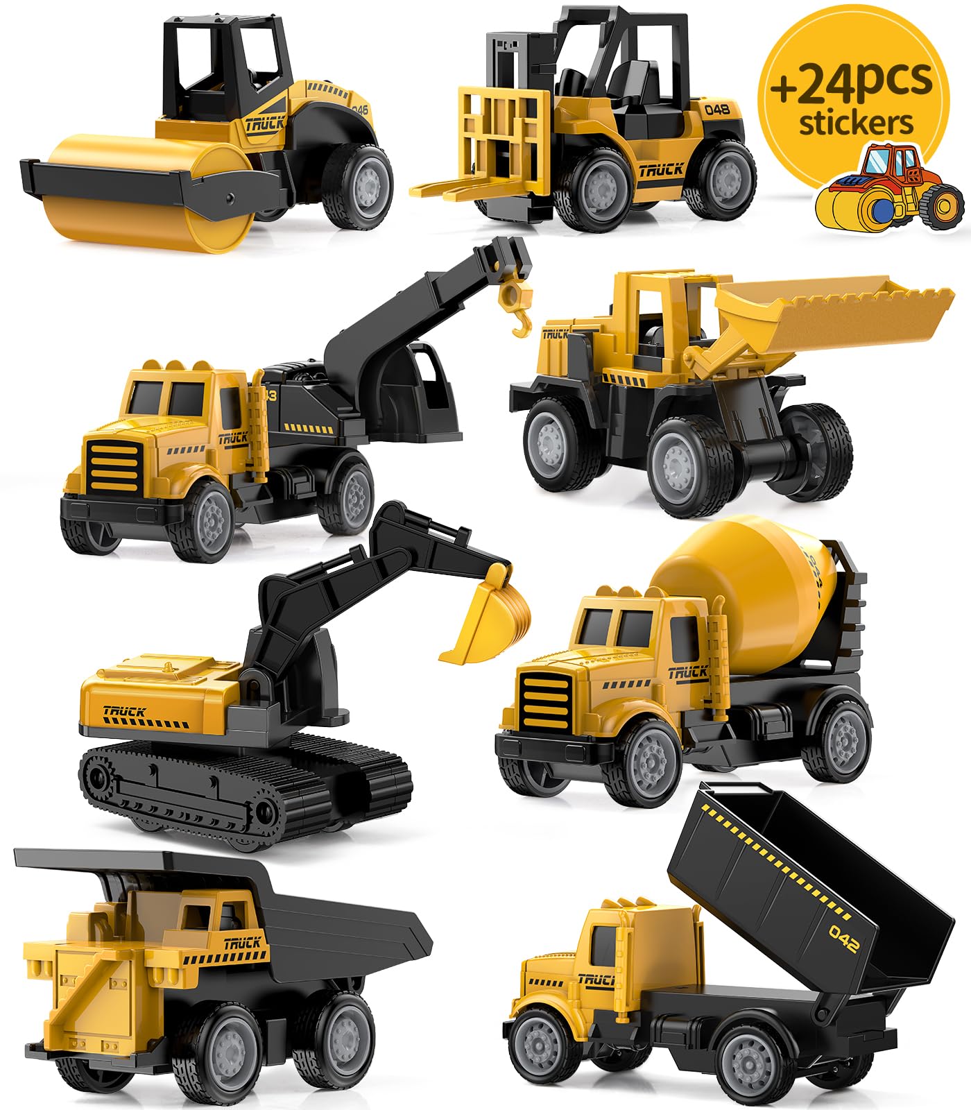 Mini Construction Toys for Kids, Die Cast Construction Truck Vehihcles with Stickers for Toddler Age 3 4 5 6 7 8 Years Old, Metal Dump Truck, Excavator Sandbox Car Toys for Outdoor Pretend Play