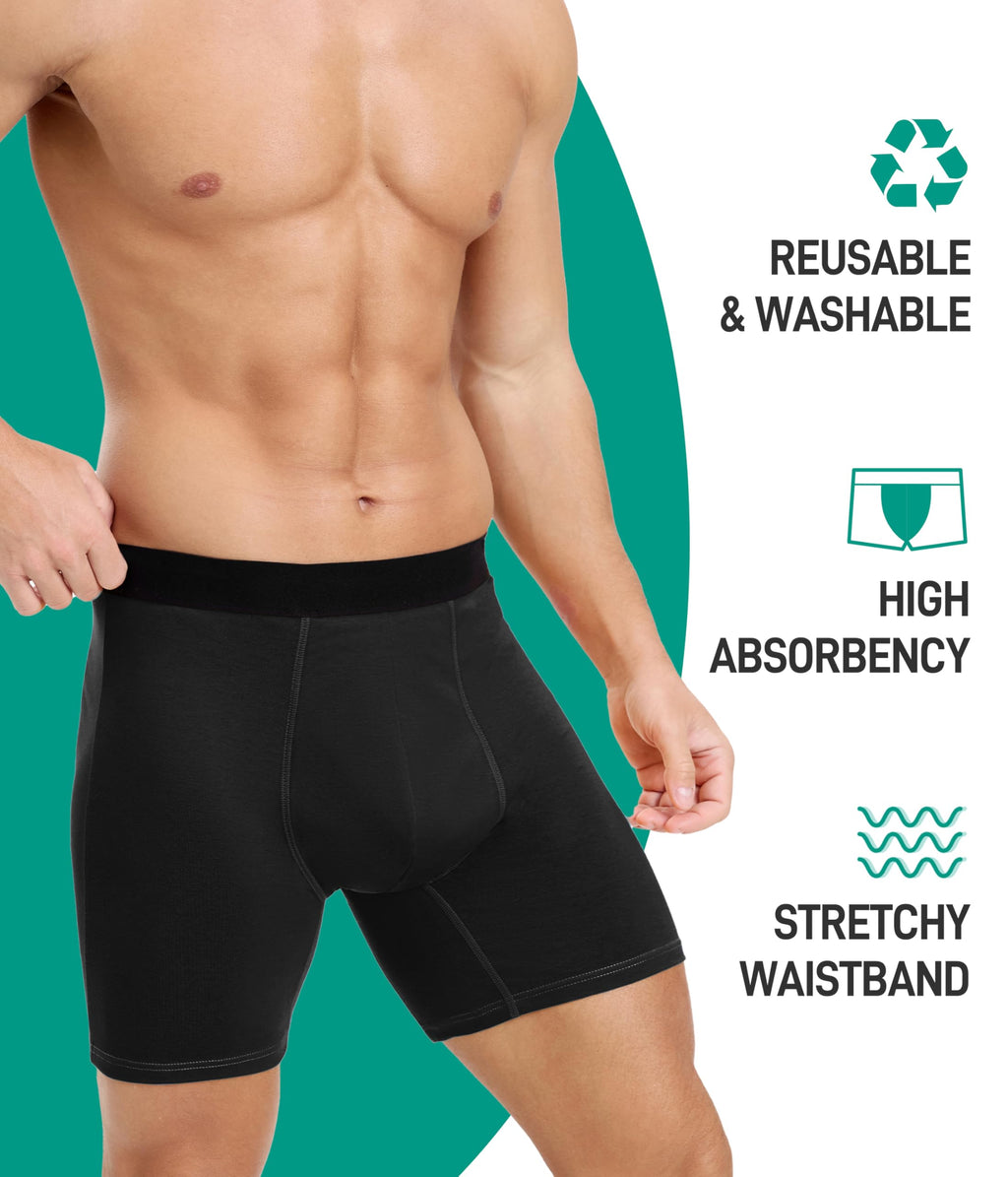 BEENIUBEE Incontinence Underwear for Men 150ML Absorbent Washable Reusable Heavy Flow Bladder Cotton Leak Proof Protective Boxer Briefs 5 Pack (Multicolor01, Large)