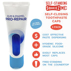 Chrome Cherry SqueezMe Self-Closing Toothpaste Caps, Silicone Lid for Kids & Adults, No Mess Toothpaste Dispenser, Self-Standing Easy Squeezer Cap, Bathroom Accessory, Self-Standing Blue, Pack of 1