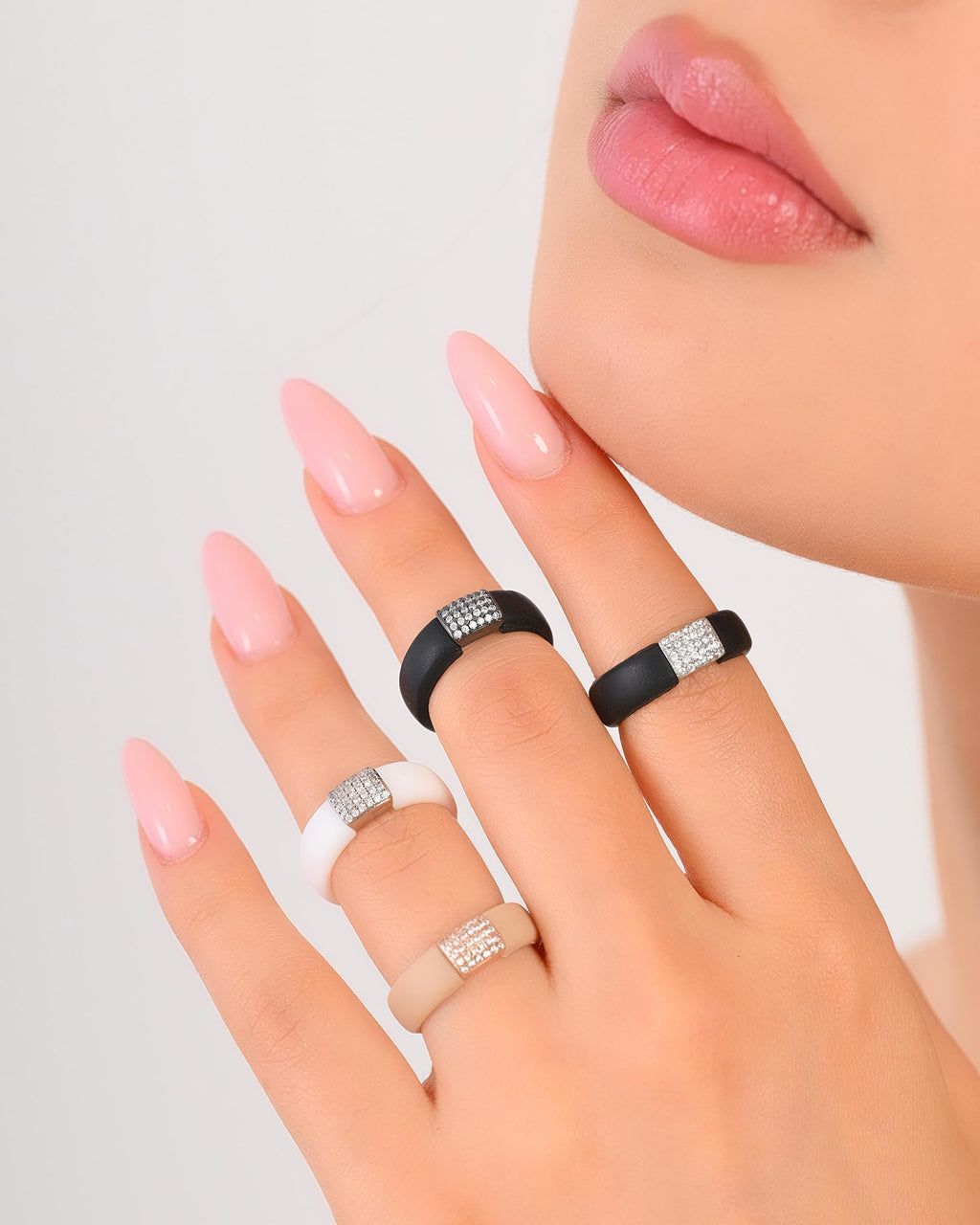 Rinfit Silicone Ring with Metal Plate & CZ for Women - Pack C, Size 8