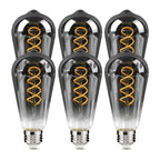 Decoaui E26 ST64 Vintage Edison Light Bulbs, Smoky Grey Coated Glass, Dimmable, 4W(20W Equivalent) 150 Lumens, 2700K Soft White, Spiral Filaments Design, Antique Style, 25000 Hrs, 6-Pack