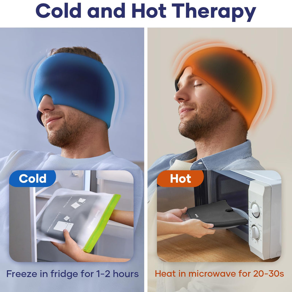 Qnoon Migraine Relief Cap, Headache Relief Cap Mask Products, Cooling Odorless Gel Ice Head Wrap for Tension, Stress,Hangover & Puffy Eyes