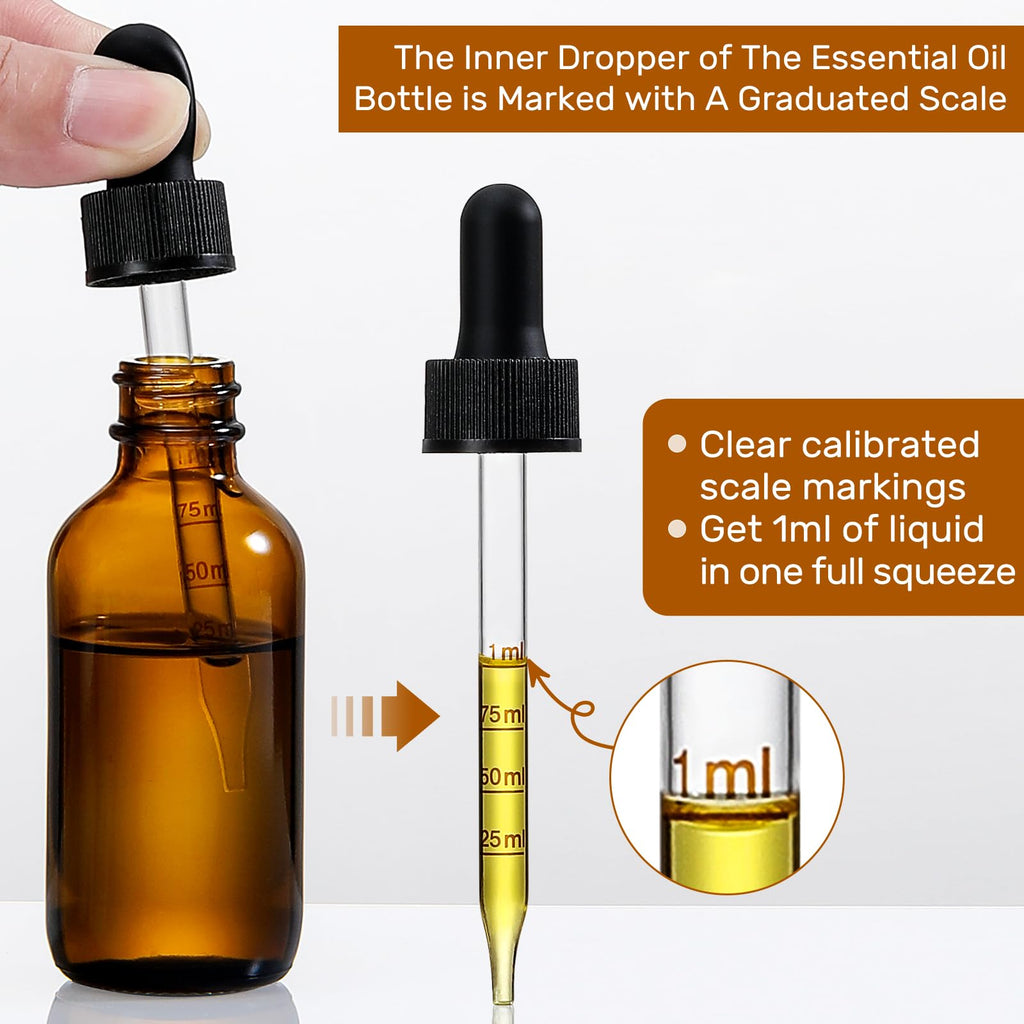 4 Pack 1 oz Glass Dropper Bottles with Measured Dropper - 30ml Dark Amber Tincture Bottles with Graduated Calibrated Glass Eye Droppers (1ml) for Essential Oils, Liquids - Leakproof Travel Bottles