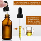 4 Pack 1 oz Glass Dropper Bottles with Measured Dropper - 30ml Dark Amber Tincture Bottles with Graduated Calibrated Glass Eye Droppers (1ml) for Essential Oils, Liquids - Leakproof Travel Bottles