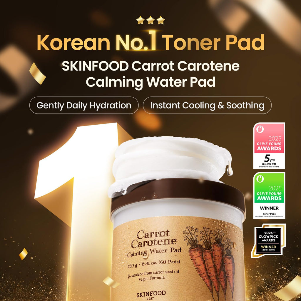 SKINFOOD Carrot Carotene Toner Pads, Hydrating & Soothing for Dry Skin, Instant Cooling, After Sun & Heat Care, Cotton Facial Toner Pads, Korean Skincare for Face (60 Counts)