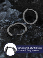 Bandmax Mens Black Small Huggie Hoop Earrings 925 Sterling Silver 10mm Round Huggy Ear Hoops Aretes Negros para Hombre Silver Ears Jewelry Gift for Women Men
